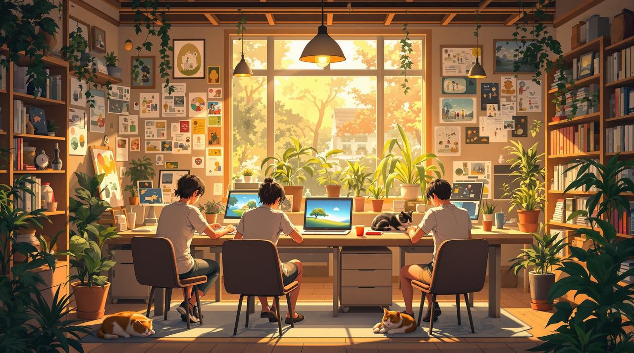 里番观看品牌故事 里番观看团队在温暖的工作室中共同创作,用热爱传递每一帧感动